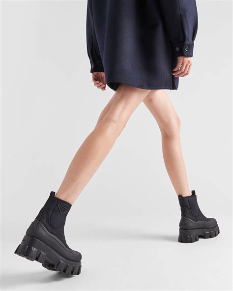 prada leather and nylon fabric booties|prada monolith gabardine boots.